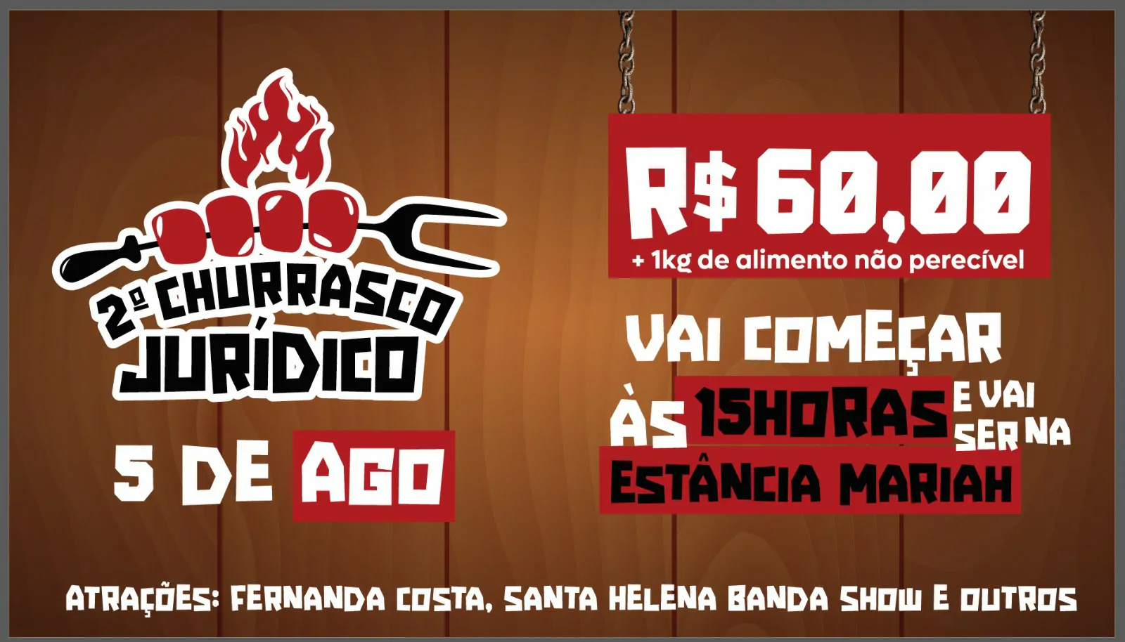 2º Churrasco Jurídico: ajude a Apae e o Asilo Santo Agostinho enquanto se diverte, uma tarde incrível espera por você no sábado, 05 de agosto, na segunda edição do Churrasco Jurídico, o evento que vai agitar Paranaíba com muita diversão, solidariedade e música de qualidad