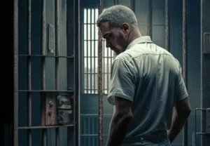 Homem em cela de prisão