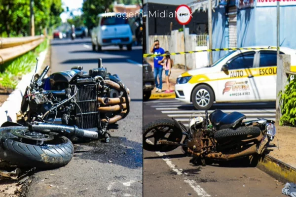 Motociclista ‘fura’ sinal, bate em outra moto e fica em estado grave