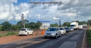 Fila de carros na BR-158 em Paranaíba-MS