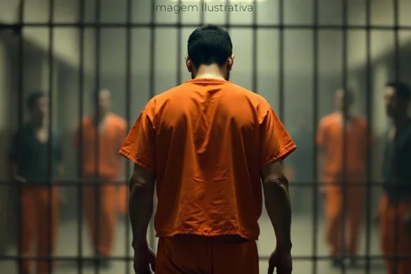 prisioneiro caminhando por um corredor de um presídio