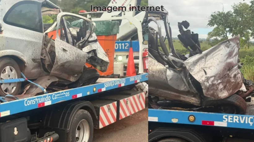 carro destruído após acidente na BR-158