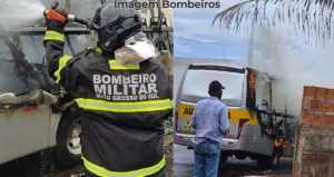 incêndio destrói ônibus de auto escola em Paranaíba-MS