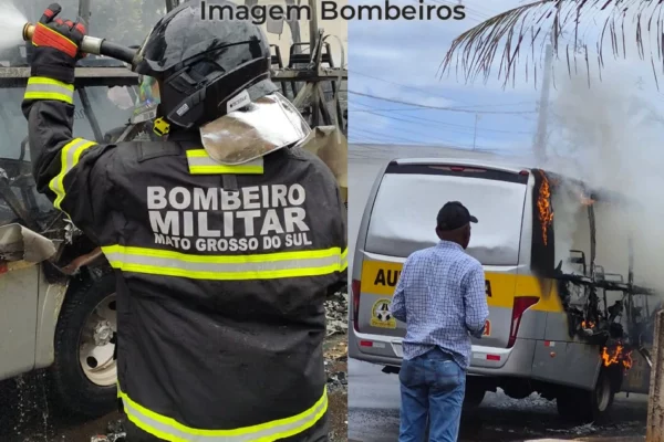 incêndio destrói ônibus de auto escola em Paranaíba-MS