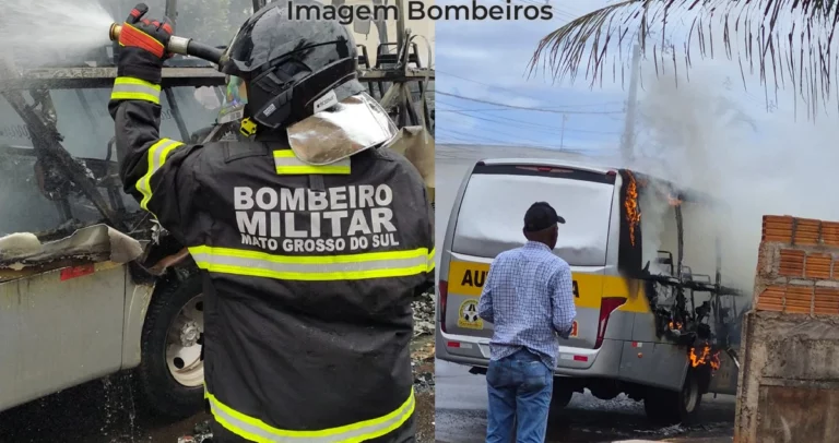 incêndio destrói ônibus de auto escola em Paranaíba-MS