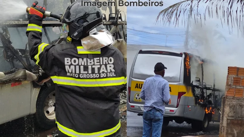 incêndio destrói ônibus de auto escola em Paranaíba-MS