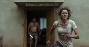 Mulher correndo de um agressor