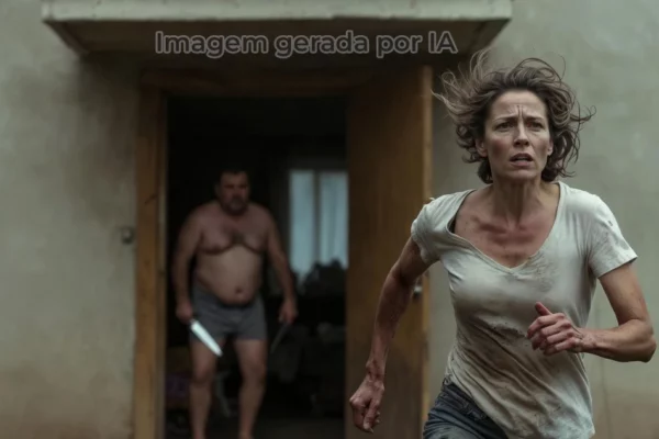 Mulher correndo de um agressor