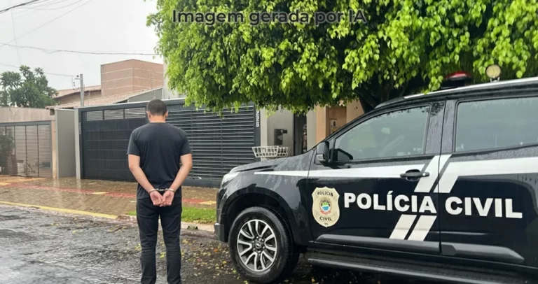 homem algemado em frente a viatura da polícia de MS