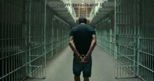 homem caminhando por corredor de prisão