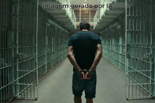 homem caminhando por corredor de prisão