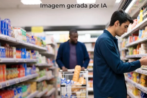 homens em supermercado