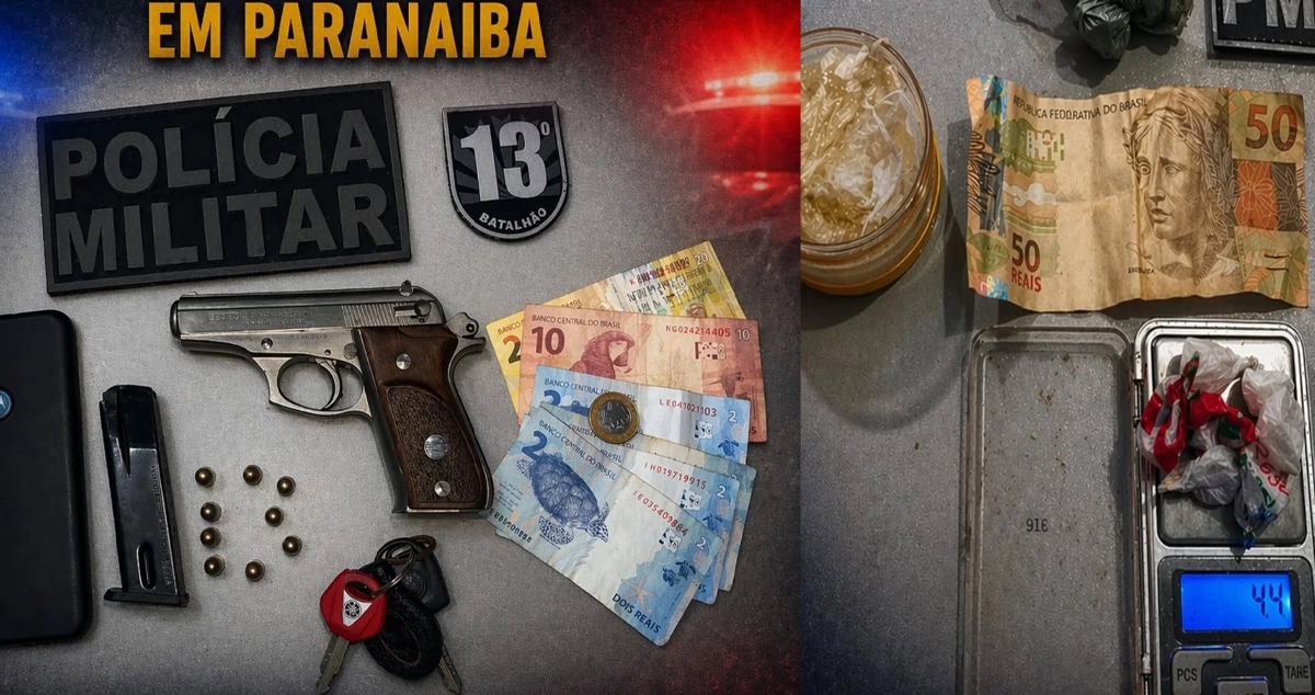 Polícia Militar prende dois homens por tráfico de drogas e arma escondida em Paranaíba
