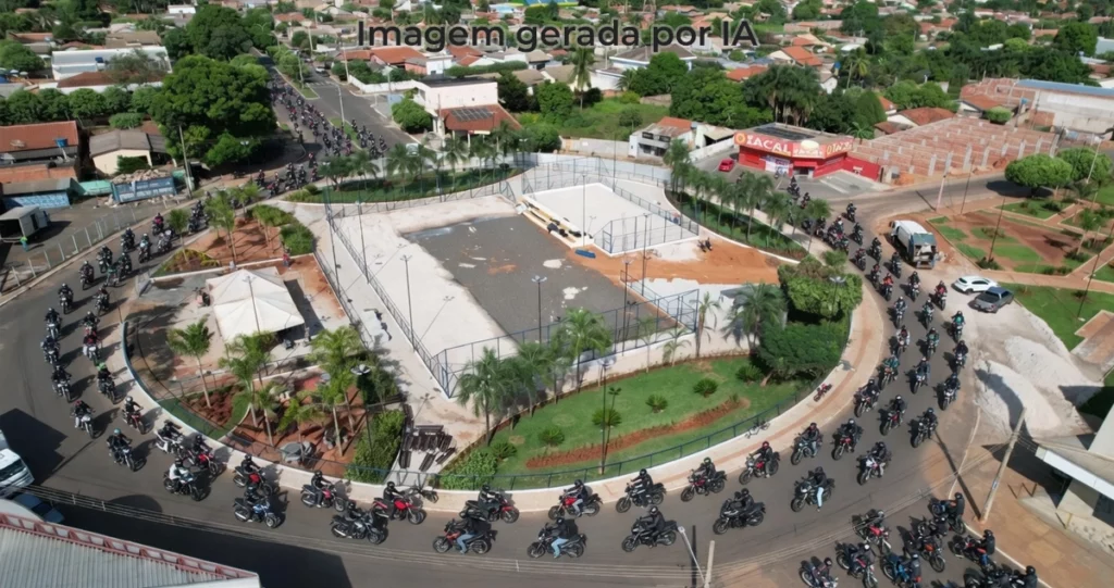 Imagém aérea da Praça da Iacal em Paranaíba-MS