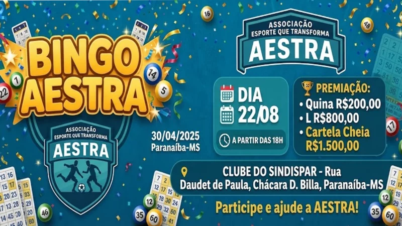 Bingo beneficente da AESTRA acontece neste sábado em Paranaíba