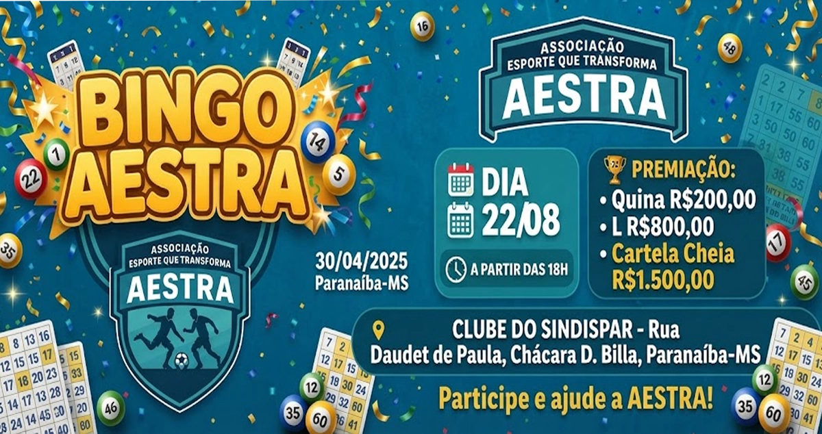Bingo beneficente da AESTRA acontece neste sábado em Paranaíba