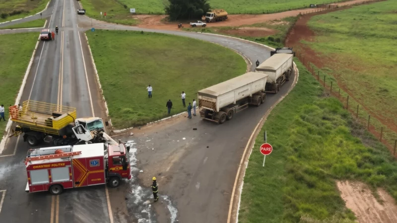 Motorista fica preso às ferragens após colisão entre caminhão e carreta