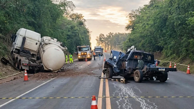 Motorista de segunda carreta tenta fugir após acidente com duas mortes na BR-158