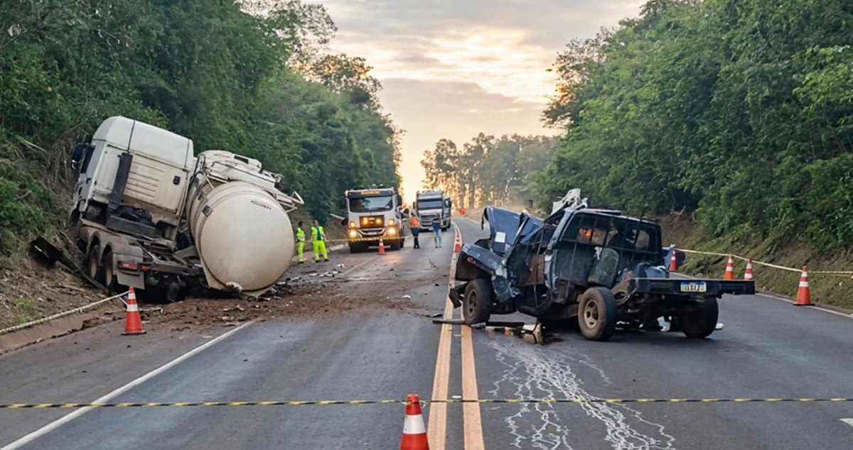 Motorista de segunda carreta tenta fugir após acidente com duas mortes na BR-158