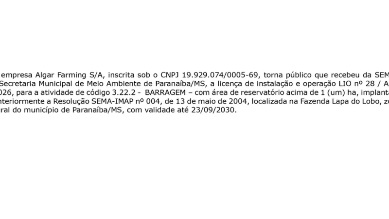 Edital de Publicação – Algar Farming S/A
